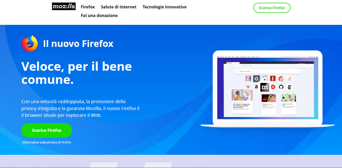 esempio di call to action sul sito web firefox