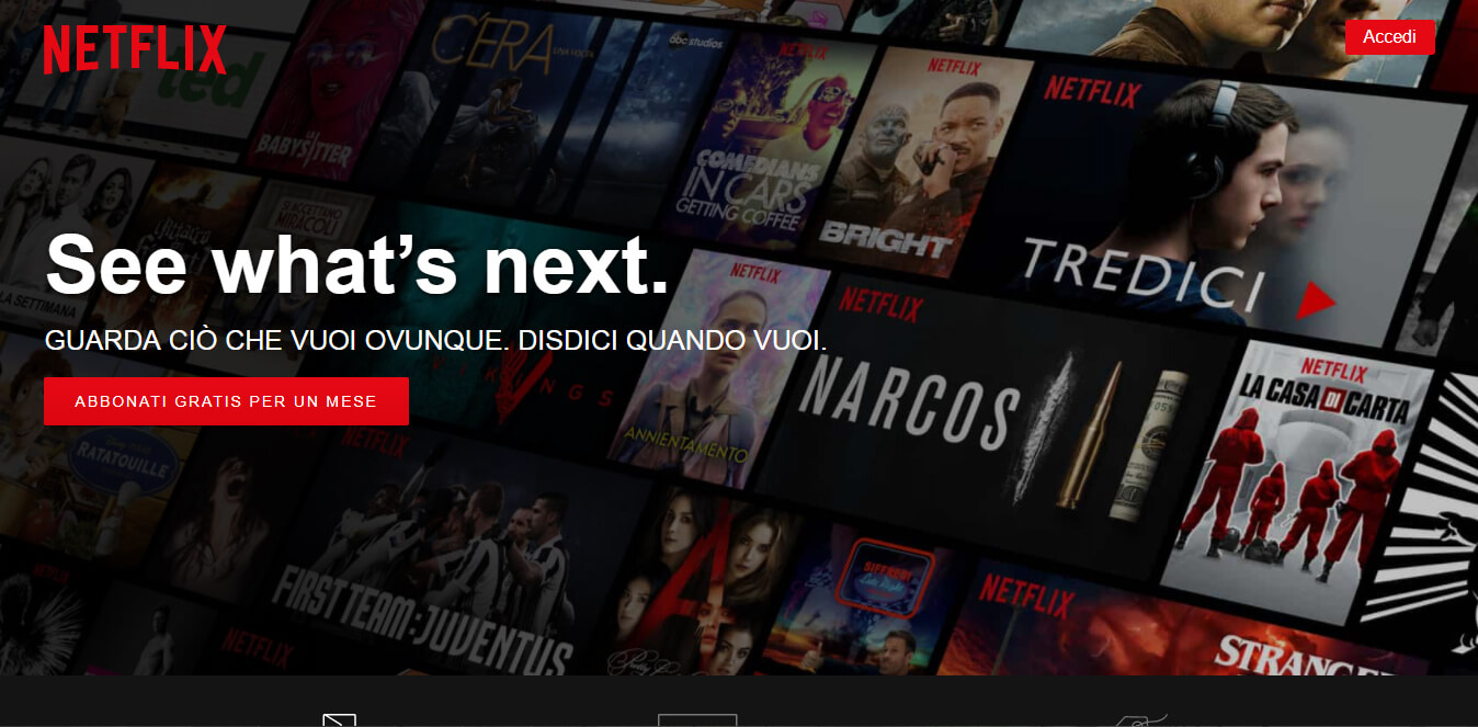 esempio di call to action sito Netflix