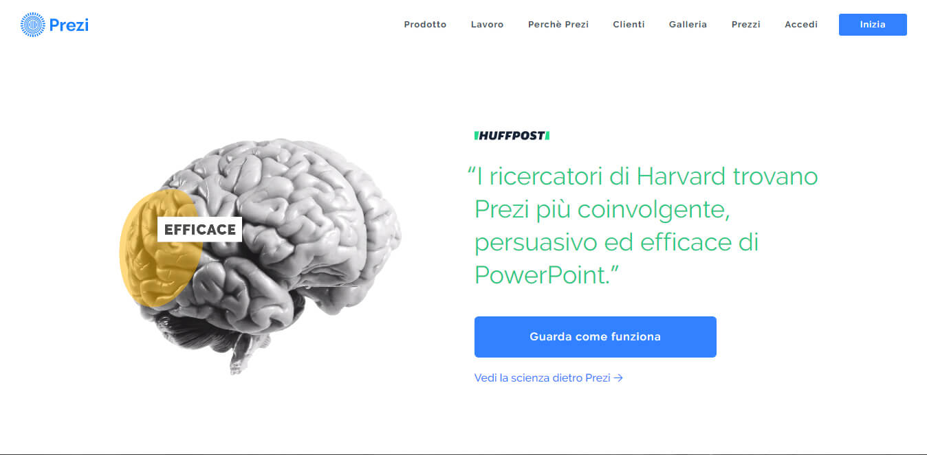 esempio di CTA su sito Prezi