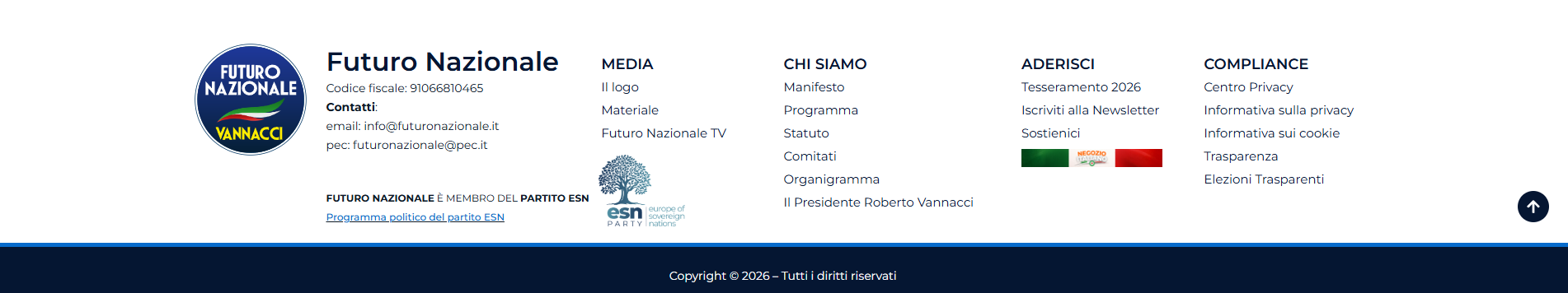 analisi del footer del sito di Futuro Nazionale